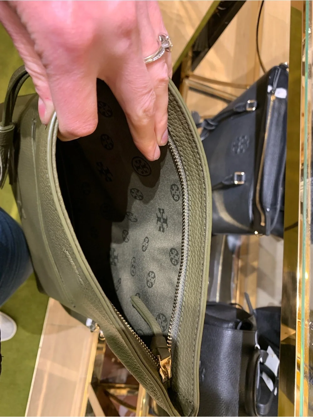 Tory Burch Thea Foldover Crossbody Olive/Banana Leaf Pebbled Leather